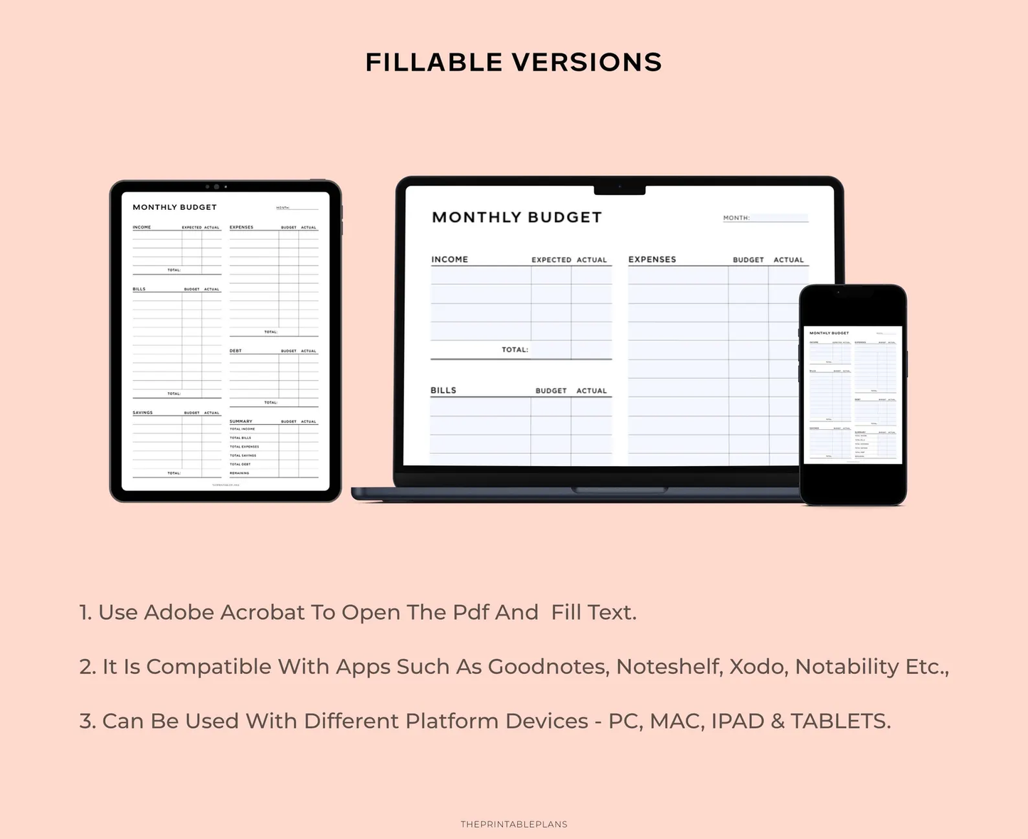 Budget Planner Printable PDF | Expense Tracker, Bill Calendar & Savings Sheets